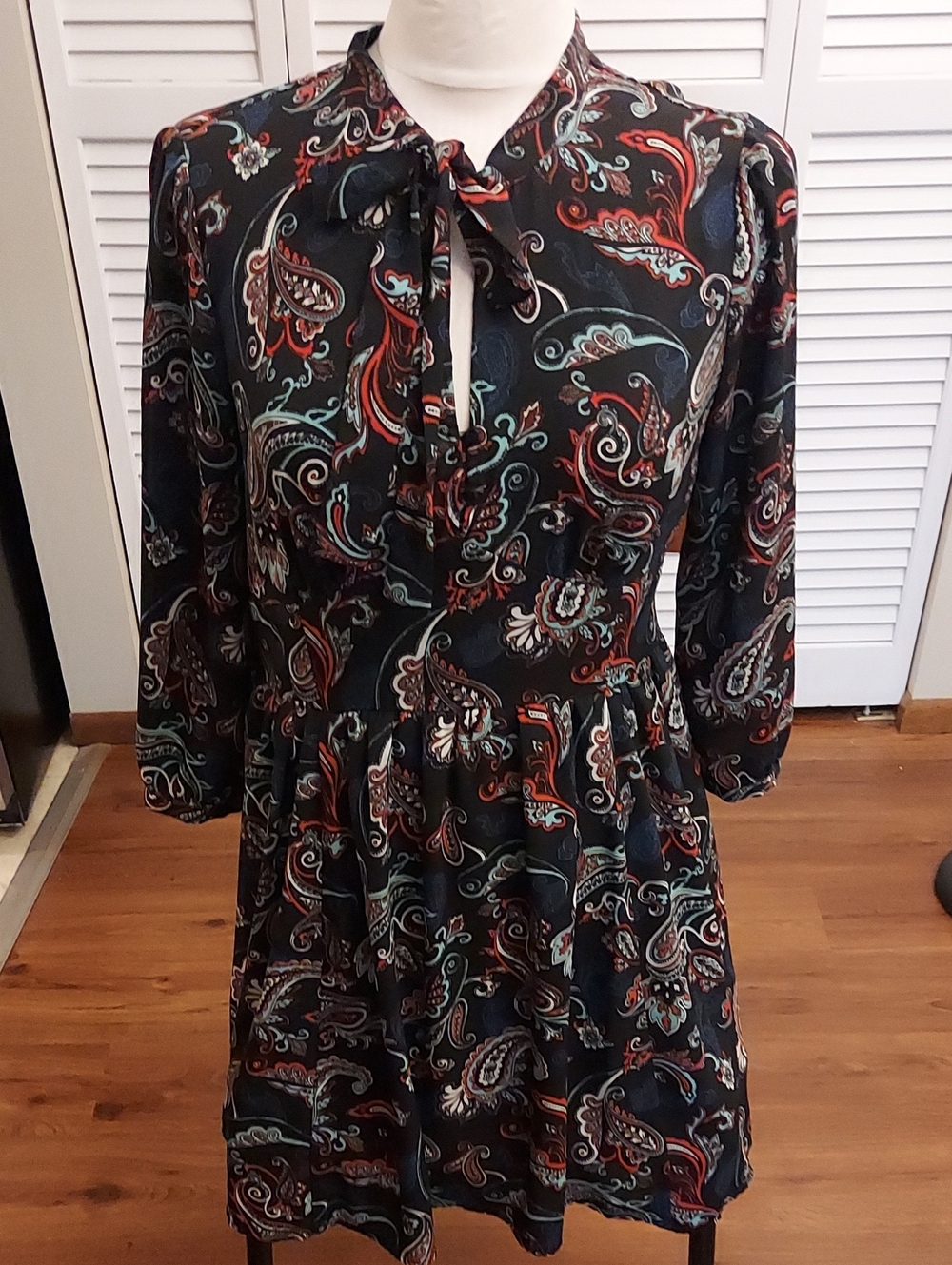 Paisley Tie-Neck Lined Dress